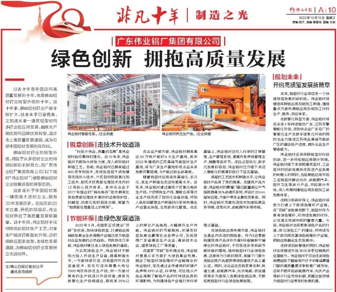 立博ladbrokes铝材：绿色创新，拥抱高质量发展 | 佛山日报专题报路